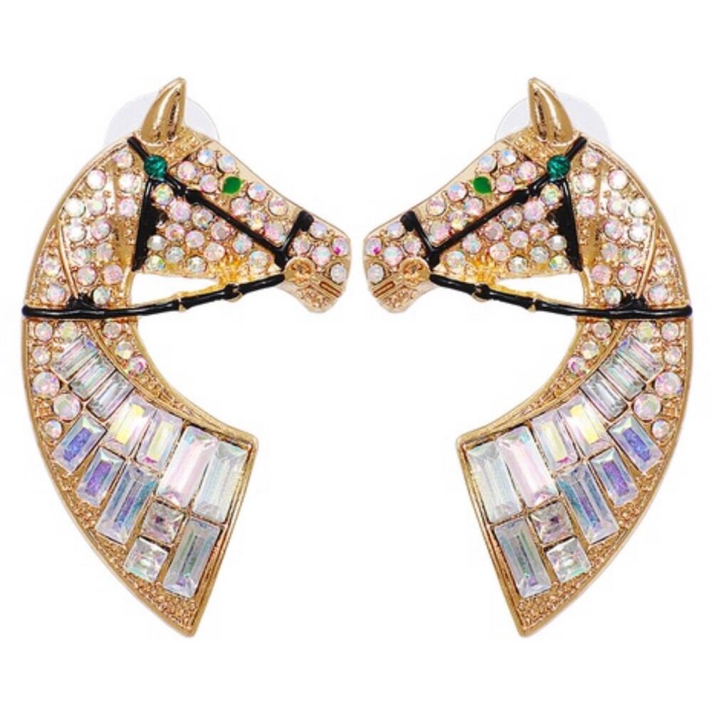 Horse Head Rhinestone Stud Earrings*